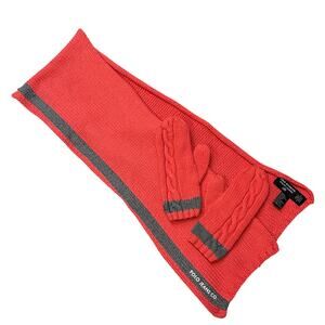 Vintage Polo Jeans Co. Ralph Lauren Knitted Scarf & Mittens Womens Pink Gray 90s